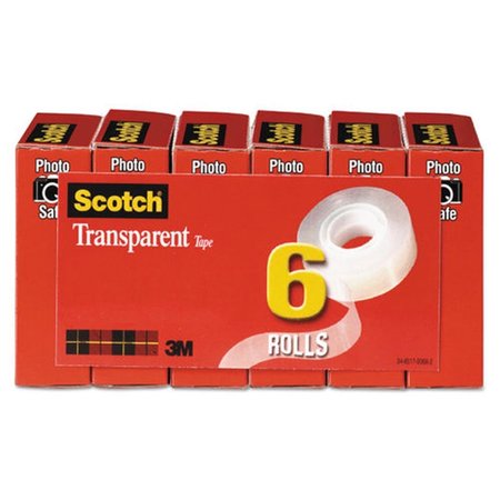 3M MMM 1 in. Core Transparent Tape; Clear - 6 per Pack 600K6